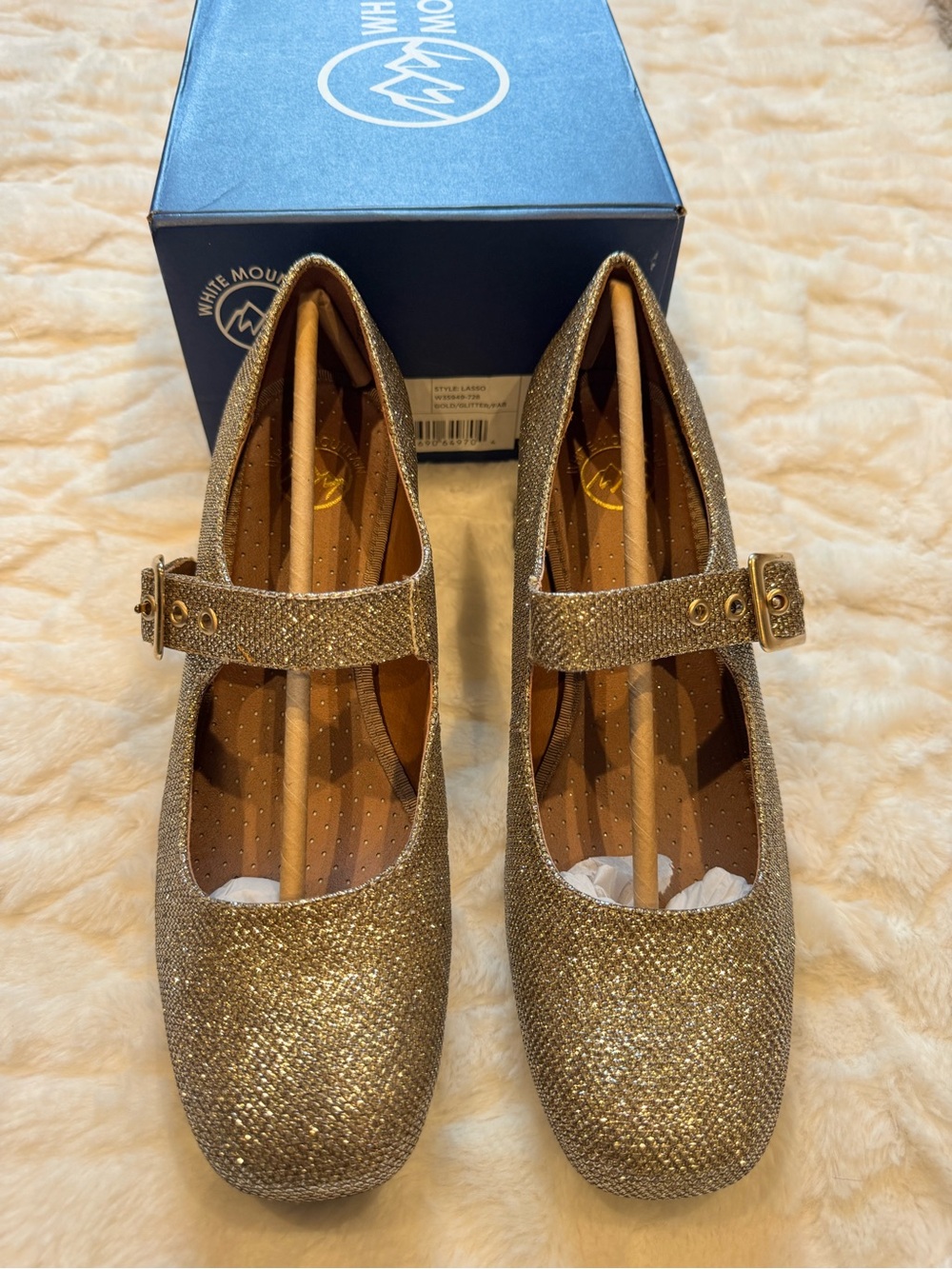 White Mountain Glittery Gold Mary Jane Flats with Buckle Strap